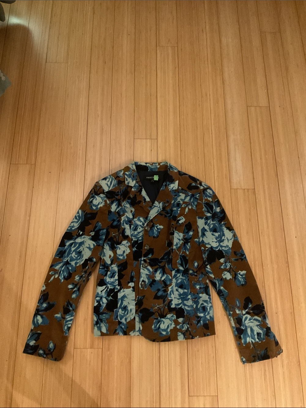 Anne Klein Brown Button-Front jacket  with Blue Floral Print